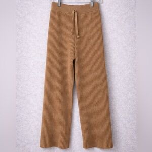 Ribbed Knit Lounge Pants Neutral Brown Wide Leg Cozy